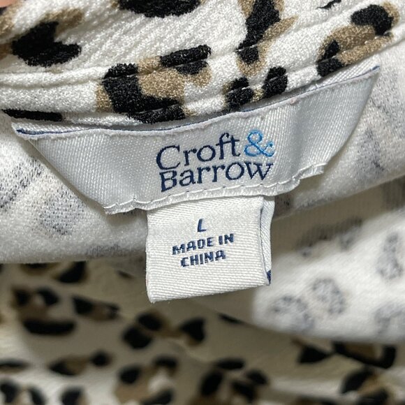 Croft & Barrow T-Shirt Top Leopard Size L Large Black White Brown Short Sleeve - Picture 5 of 7